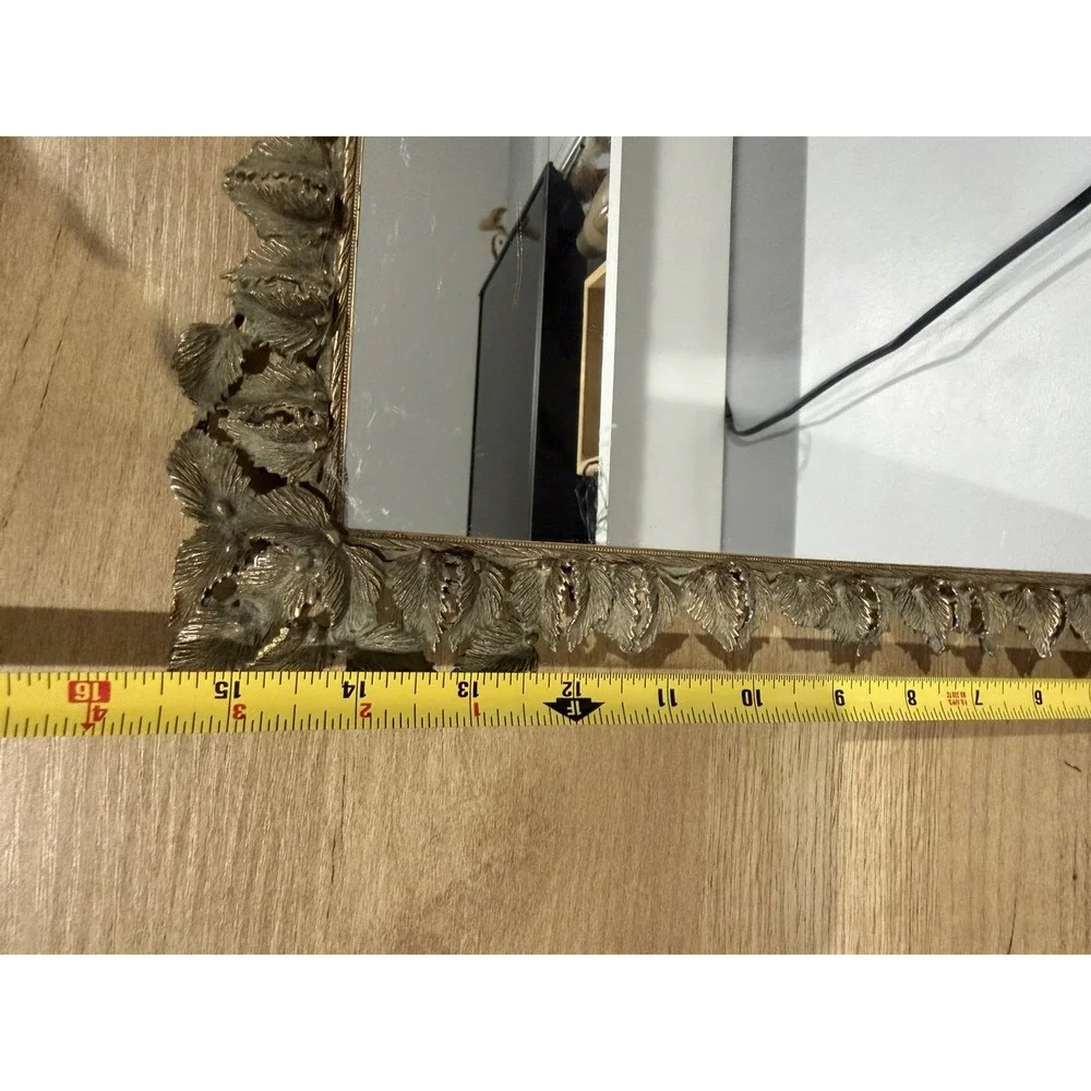 Victorian Style Vanity Mirror Table Top Brass Gold Metal Leaf Floral Large